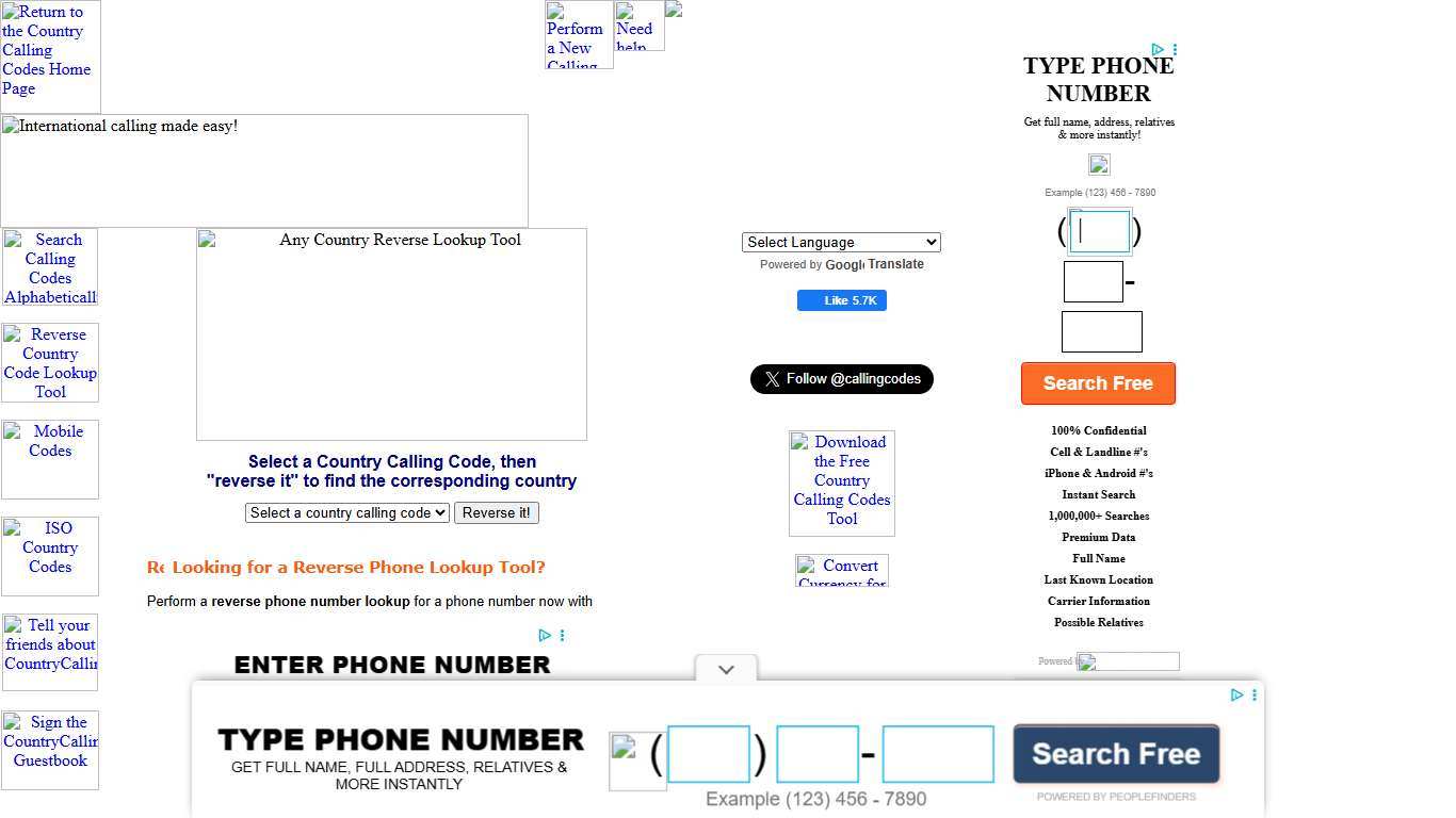 Area Code Reverse Lookup Tool by Country Calling Codes